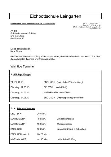 Elterninfobrief mit Terminen (Pdf 22 KB) - Eichbottschule Leingarten