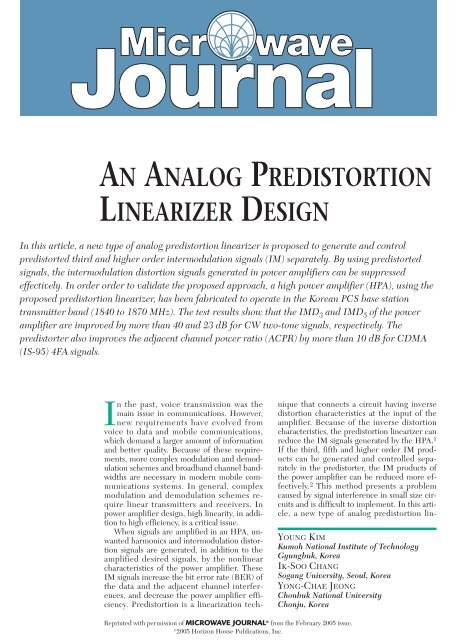 AN ANALOG PREDISTORTION LINEARIZER DESIGN