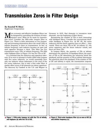 Transmission Zeros in Filter Design