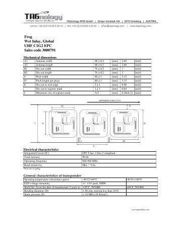 Frog Wet Inlay, Global UHF C1G2 EPC Sales code ... - RFID Webshop