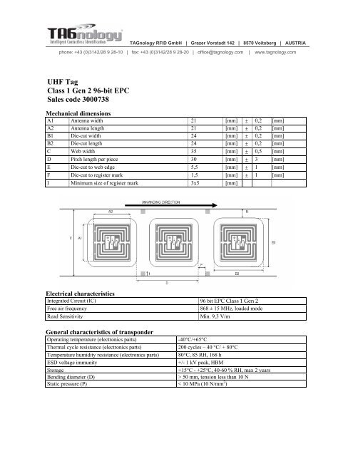 UHF Tag Class 1 Gen 2 96-bit EPC Sales code ... - RFID Webshop