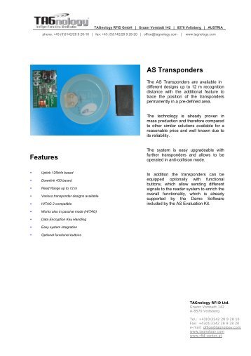 Features AS Transponders - RFID Webshop