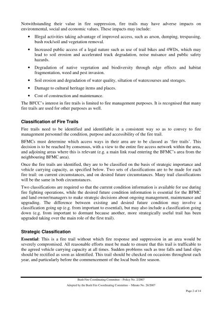 POLICY NO. 2/2007 FIRE TRAILS - NSW Rural Fire Service