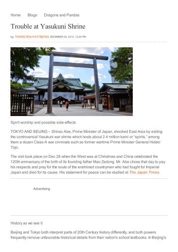 Pattberg: Trouble at Yasukuni Shrine