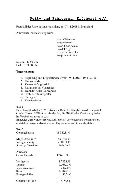 Protokoll Jahreshauptversammlung 2008 - Reit- und Fahrverein ...