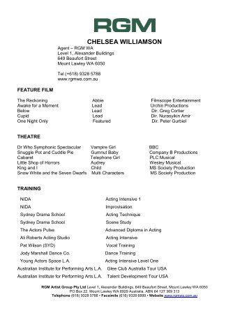 Chelsea Williamson CV - RGM Artist Group WA