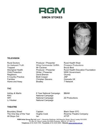 Simon Stokes CV - RGM Artist Group WA