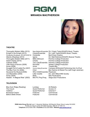 Miranda MacPherson CV - RGM Artist Group WA