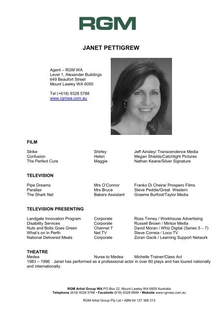 Janet Pettigrew CV - RGM Artist Group WA
