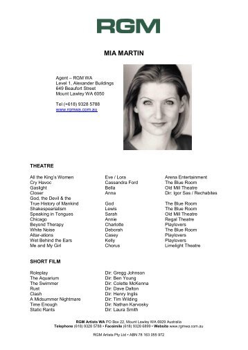 Mia Lee Martin CV - RGM Artist Group WA