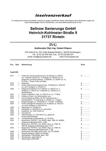 Sellnow Sanierungs GmbH Heinrich-Kohlmeier ... - IVG mbH & Co. KG
