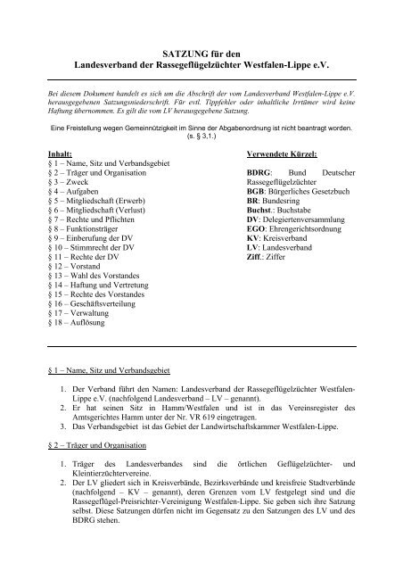 Satzung des LV Westfalen-Lippe - RGZVereine-KV-Herford