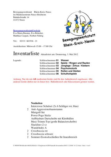 aktuellste Inventarliste - Rhein-Kreis Neuss