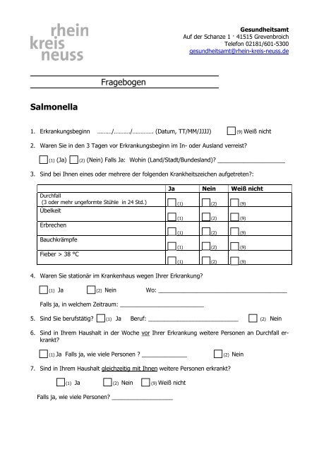 Salmonellenerkrankung Barrierefrei, ausfüllbares Formular, PDF ...