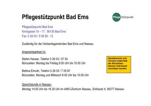 Aktuelles zur Errichtung der PflegestÃ¼tzpunkte - Rhein-Lahn-Info