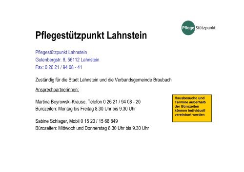 Aktuelles zur Errichtung der PflegestÃ¼tzpunkte - Rhein-Lahn-Info