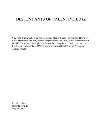descendants of valentine lutz - Rhein And Laeng Of Herrlisheim