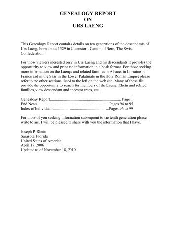 genealogy report on urs laeng - Rhein And Laeng Of Herrlisheim