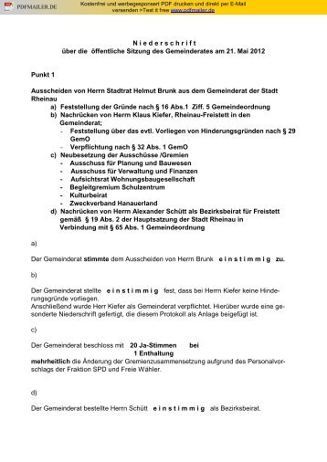 Ãffentliche Sitzung vom 21.05.2012 - Stadt Rheinau