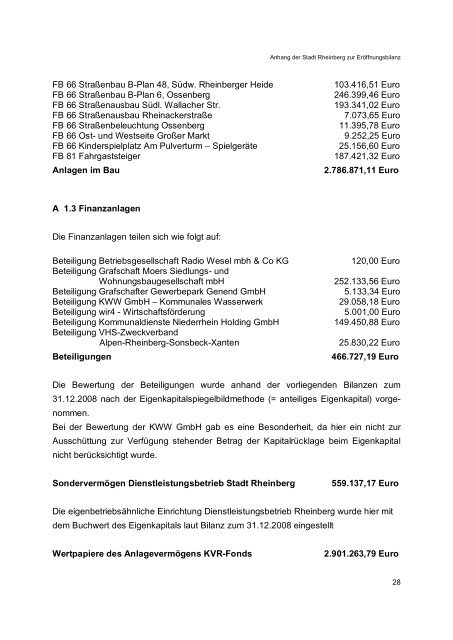 zur ErÃ¶ffnungsbilanz der Stadt Rheinberg zum 01.01.2009