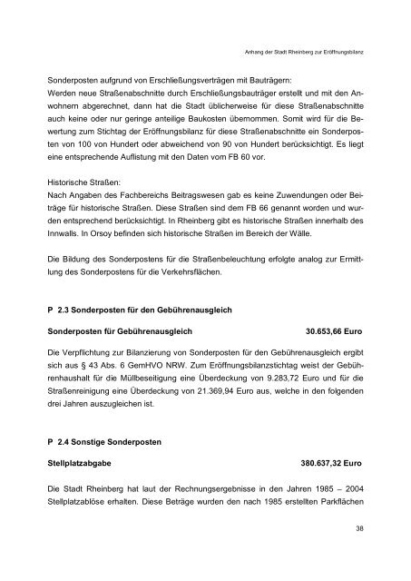 zur ErÃ¶ffnungsbilanz der Stadt Rheinberg zum 01.01.2009