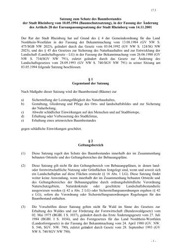 Satzung zum Schutz des Baumbestandes der Stadt Rheinberg vom ...