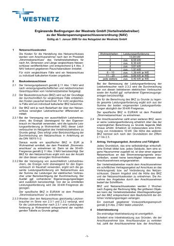 Rechtliches - Ergänzende Bedingungen der Westnetz GmbH