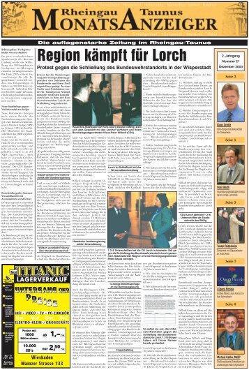 Ausgabe 21 (Dezember 2003) - Rheingau-Taunus-Monatsanzeiger