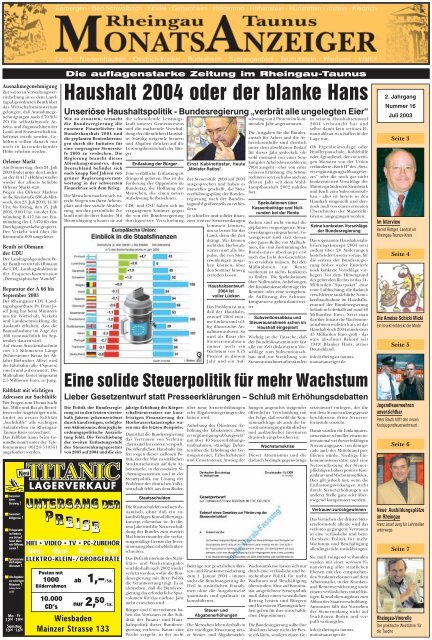 Ausgabe 16 (Juli 2003) - Rheingau-Taunus-Monatsanzeiger