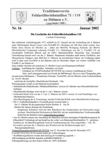 16 Januar 2002 - Traditionsverband Rheinisch - Westfälische Artillerie
