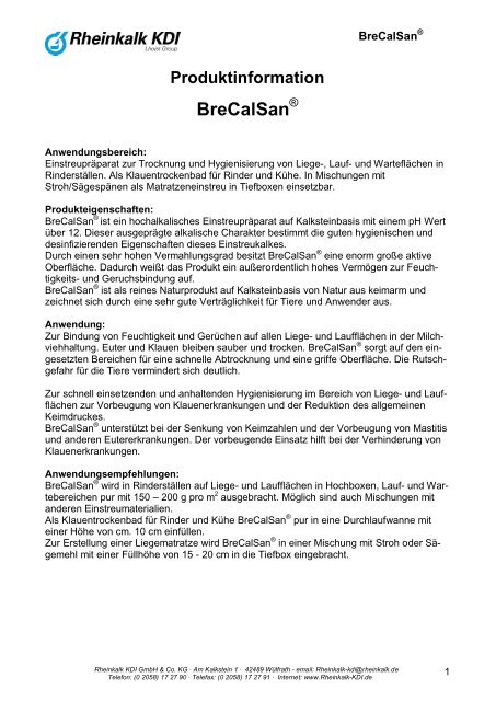 Produktinformation BreCalSan - Rheinkalk KDI