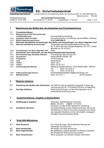 Sicherheitsdatenblatt Konverterkalk - Rheinkalk KDI