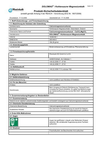 Produkt-Sicherheitsdatenblatt - Rheinkalk KDI