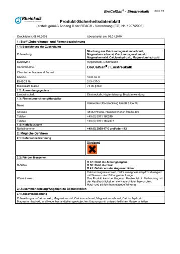 Sicherheitsdatenblatt BreCalSan - Rheinkalk KDI