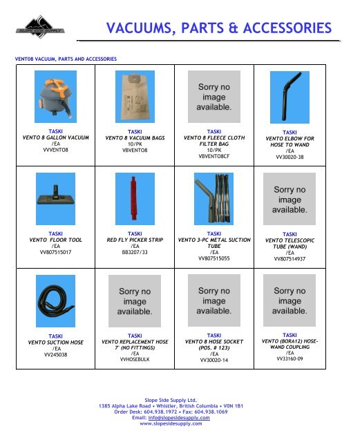 VACUUMS, PARTS &amp; ACCESSORIES - Slope Side Supply