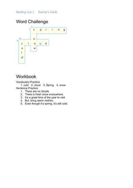 Reading Cue 1 Teacher's Guide