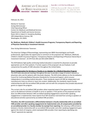 ACR Comment Letter to CMS on CME - American College of ...