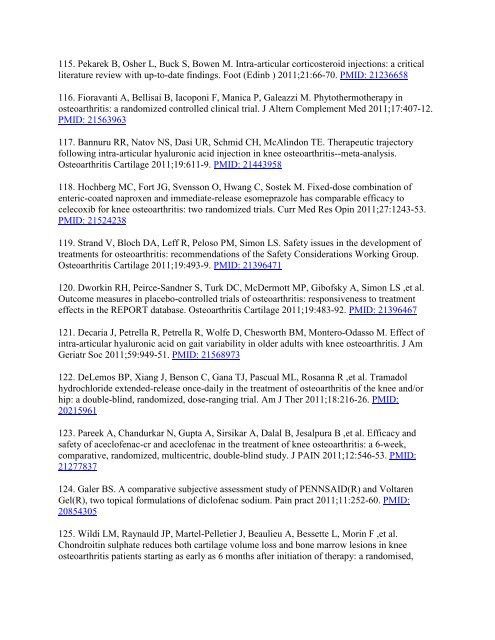 Reference List Osteoarthritis - American College of Rheumatology