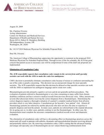 ACR Letter to CMS - American College of Rheumatology