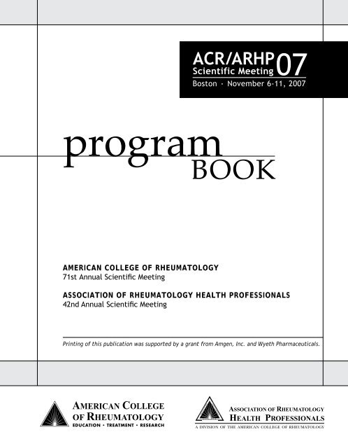 2007 ACR/ARHP Scientific Meeting Program Book - American