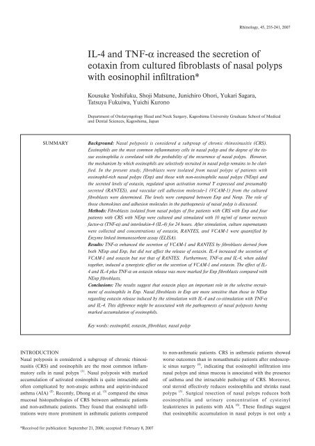 IL-4 And TNF - Rhinology Internation Journal