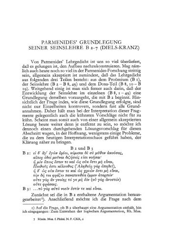 parmenides' grundlegung seiner seinslehre b 2-7 (diels-kranz)