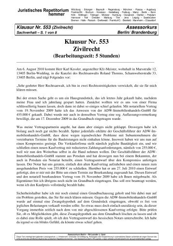 Klausur Nr. 553 (Zivilrecht)