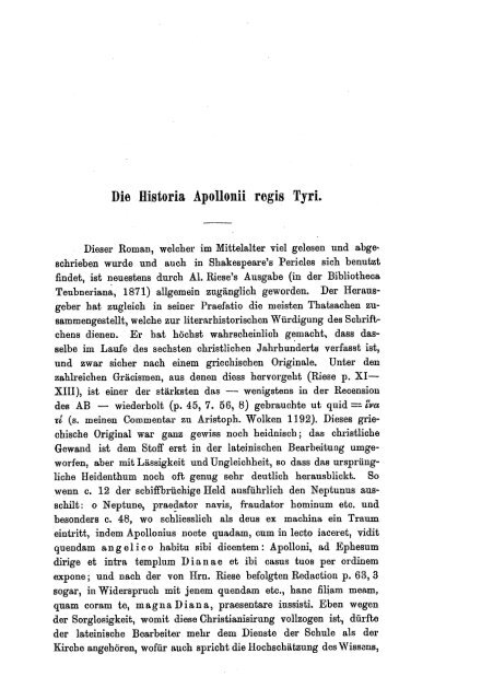 Die Historia Apollonii regis Tyri.