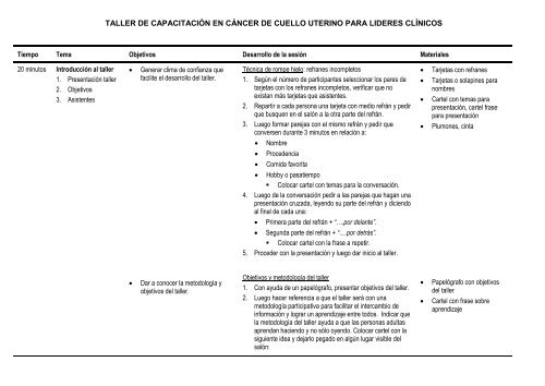 Taller de capacitacion en cancer de cuello uterino para ... - RHO