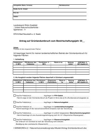 Antrag auf GrÃ¼nlandumbruch zum Bewirtschaftungsjahr 20