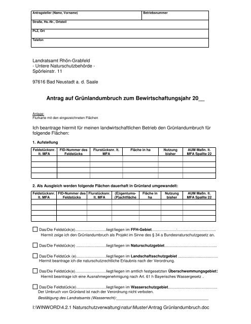 Antrag auf GrÃ¼nlandumbruch zum Bewirtschaftungsjahr 20