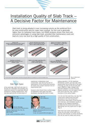 Installation Quality of Slab Track â A Decisive Factor for Maintenance