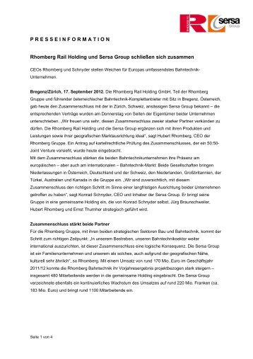 PRESSEINFORMATION Rhomberg Rail Holding und Sersa Group ...