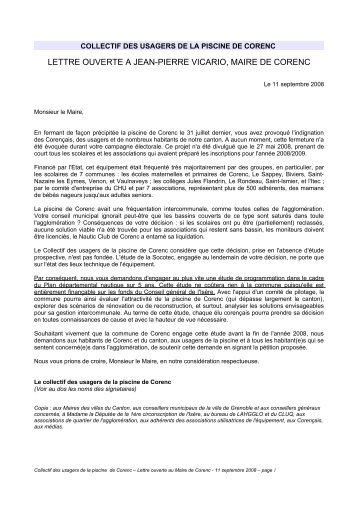 lettre ouverte a jean-pierre vicario, maire de corenc - Alpes Solidaires